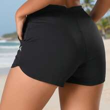 Acqua Bronze Kit 2 Shorts Suplex Drawstring Pocket Adjustable Women's Versatile Bath Sports Double Waistband Sporty Simple Casual - 黑色 - 查看 4