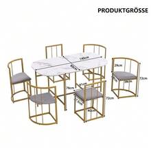 Six-Seater Dining Table And Chair Set: (White Table, Chairs With Gray Backrests And Upholstery, Gold Iron Frame), Dining Table And Chair Set, Modern Dining Table And Chair Combination - Mustard Yellow - View 8