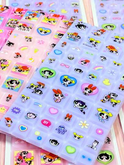 THE POWERPUFF GIRLS 卡通方形贴纸，可爱猫咪图案，可重复使用防水贴纸，DIY手机装饰水晶贴纸，宝石贴纸，手工装饰拼图奖励贴纸，适合学生和儿童，DIY贴纸，新年礼物，情人节礼物，复活节礼物