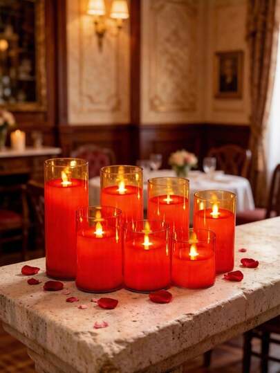 亚克力红色玻璃蜡烛灯，电子闪烁蜡烛灯，适用于生日派对装饰、婚礼家居装饰，也适用于婚礼、情人节、万圣节、感恩节、圣诞节、桌面装饰夜灯