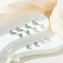 14G 4pcs Floating Belly Button Rings Belly Rings For Women Flat Back Internally Threaded 10mm Stainless Steel Navel Piercing Jewelry With Replacement Tops - Multicolor - View 5