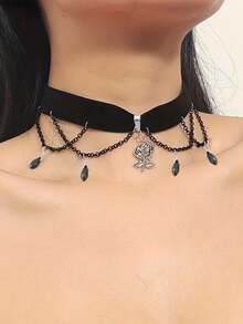 1件装女士哥特式山茶花吊坠项链，暗黑风格水滴吊坠项链，甜美性感女孩颈链 - 彩色 - 查看 2