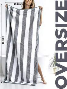 4pcs Oversized Striped Coral Bath Towel Set - Ultra-Soft, Quick-Drying, Luxurious For Home, Gym, Spa, 55x27 Inches, Bohemian Style, Multi-Color - Xám - Xem 1