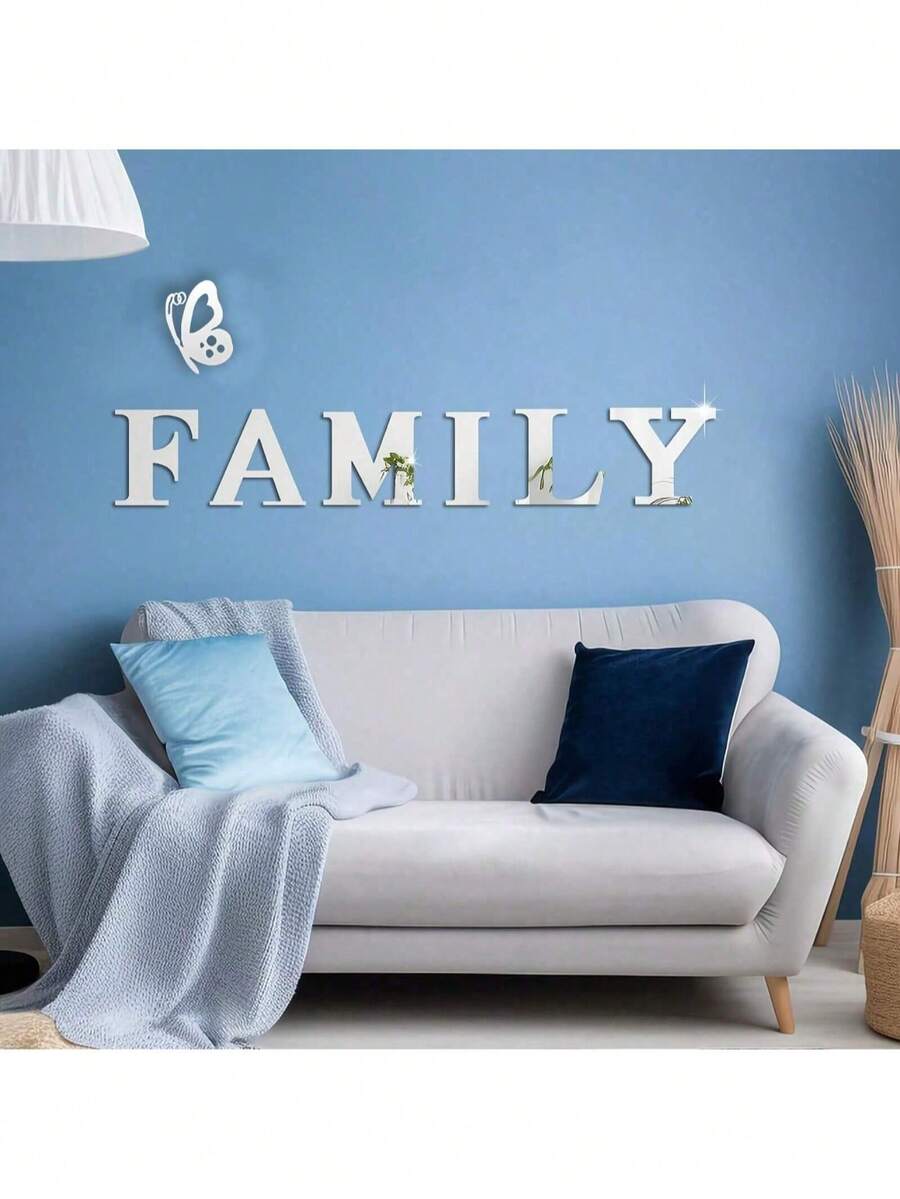 7-Piece Set Of Family Butterfly Themed Thickened Mirror Acrylic Wall Stickers - Self-Adhesive, Shatterproof, Suitable For Living Room, Bedroom, Office And Dormitory Decoration, Room Decoration, Home Decoration, Wall Decoration, Bathroom Decoration, Bedroom Decoration, Room Decoration Supplies, Living Room Decoration, House Decoration, Home Decoration, Living Room Wall Art, Wallpaper Stickers - Silver - View 1