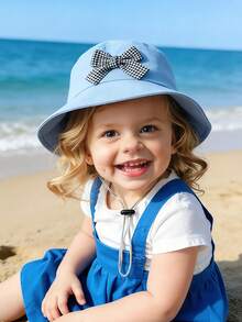 多色儿童渔夫帽，黑白格子蝴蝶结装饰，春夏防晒帽，可调节，适合户外、露营、海滩、日常佩戴，0-3岁 - 1PC - 查看 5