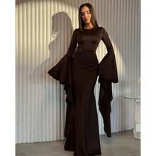 Slim Fashion Temperament Swinging Sleeve Evening Dress - Coffee Brown - View 5