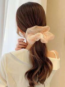1pc Large Mesh Hair Scrunchie - Beige - View 5