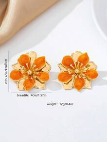 1 Pair Fashionable Enamel Flower Pendant Earrings, Suitable For Women's Daily And Summer Vacation Elegant Outfits - Yellow Gold - View 7