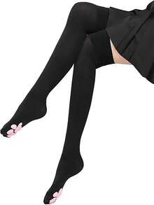 3D Cat Paw Over-The-Knee Socks, Cute Soft Toe Socks, Cat Paw Pads Socks, Suitable For Girls And Women Cosplay Outfits - màu đen - Xem 6