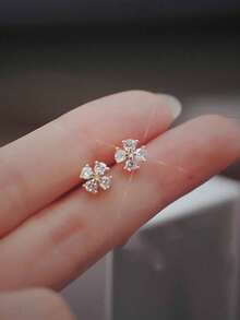 1 Pair Luxury S925 Sterling Silver Sparkling Zirconia Flower Stud Earrings, Versatile For Commute, Daily Wear, Jewelry, Wedding, Party Gift For Women - Flower - View 1
