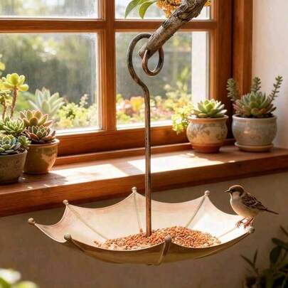 1个复古迷你铜制喂鸟器户外装饰挂件，乔迁礼物