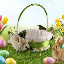 1pc Wooden Hand-Held Satin Flower Basket, Woven Storage Basket, Living Room Decorative Flower Basket, Storage Basket, Bedroom Decorative Flower Basket, Butterfly Ribbon Flower Basket, Suitable For Flower Girls/Bridesmaids, Large Capacity Lightweight Portable Storage Basket, Photography Art Basket, Wedding Flower Girl Basket, Decorative Wooden Flower Basket, Home Flower Basket Ornament, Suitable For Wedding Ceremonies And Table Decorations - 綠色 - 查看 4