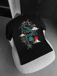 FRACTYR 男士休闲街头风宽松圆领印花T恤，夏季款 - 黑色 - 查看 2