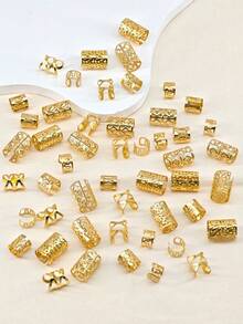 50个优雅镂空叶子图案发圈，不同图案，适合女性DIY编发，可作发夹，夏季、假日、旅行佩戴。 - 金色 - 查看 5