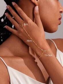 1pc Fashionable Personalized Minimalist Flat Metal Finger Ring Bracelet, Versatile, Suitable For Daily Wear And Gift Giving Valentine's Day Accessories - Vàng - Xem 5