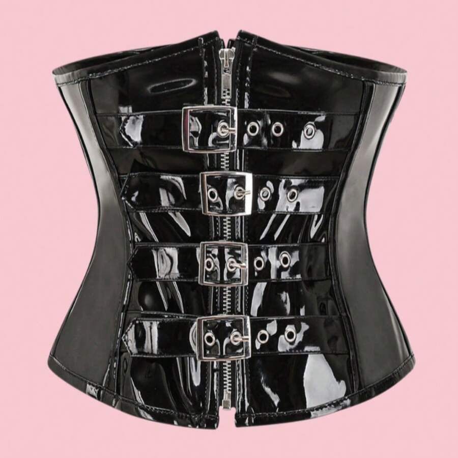 1pc Women's Shiny Leather Waist Belt, Waist Cincher For Slimming, Suitable For Party And Daily Wear - Black - View 1