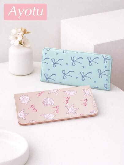 Ayotu 1pc Shell Bow Heart Pattern Car Registration & Insurance Card Holder, PU Leather Glove Box Storage Pouch, Car Registration & Insurance Card Wallet, Car Card Case, Essential For Travel, School, Holidays, Vacation Accessories, Passport Holder, Ideal Gift For Car, Truck, Motorcycle And Trailer Owners, Also Great For Christmas And New Year