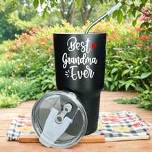 30oz Stainless Steel Tumbler Black White Options,  Best Grandma Ever With Heart And Sparkles Graphic Cups, Insulated Travel Coffee Mug With Lid And Straw , Double Wall Vacuum Reusable Travel Cups,  Funny Birthday Party Gift For Men - 黑色 - 查看 1