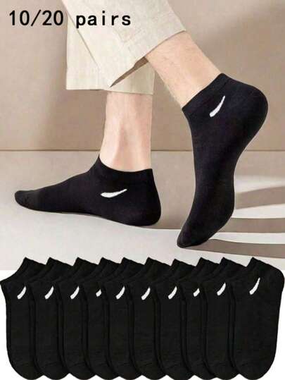 10 أزواج/20 زوج جوارب رياضية قصيرة أسود للجنسين، جوارب بسيطة لجميع المواسم