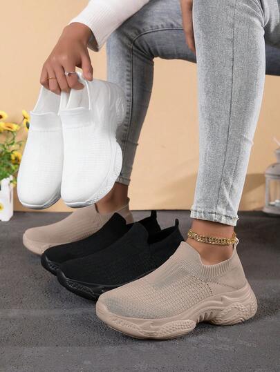 Women's New Solid Color Minimalist Design Casual Shoes, Mesh Breathable Thick Sole Platform Sneakers, Outdoor Leisure Sports Shoes, Non-Slip Walking Running Shoes