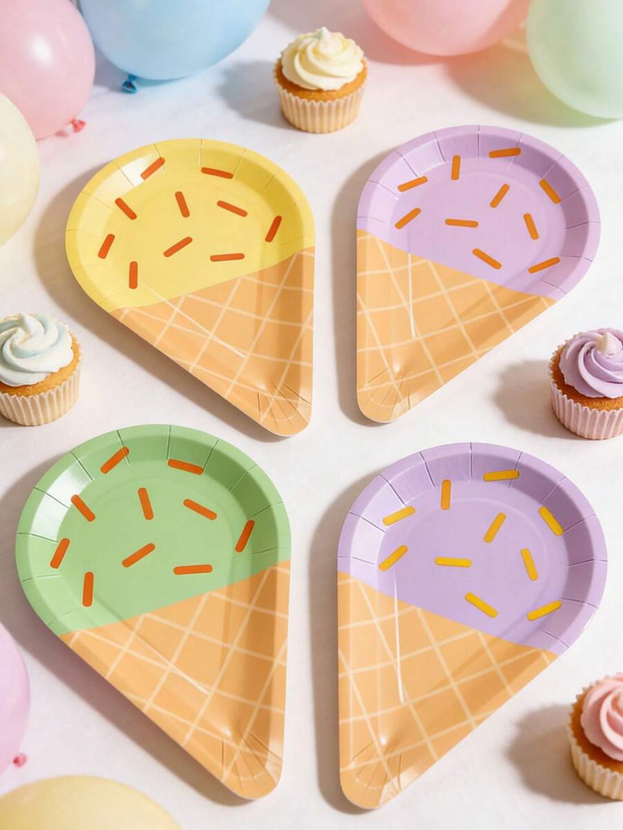 20个/套派对纸盘，冰淇淋和甜点一次性餐具，彩色餐盘，适用于生日派对、婚礼、家庭聚会、婴儿派对、下午茶 - A - 查看 1