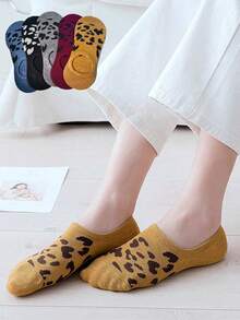 5pcs Unisex Leopard Print Boat Socks Mixed Pack – Perfect For Daily Wear - Multicolor - View 1