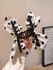 1个女士柔美法式波点大蝴蝶结发爪夹，新款优雅发爪发夹，适合日常使用 - 彩色 - 查看 8