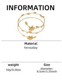 Bracelet ajouré en métal style forêt avec éléments de feuilles et de fleurs pour femmes (sans boîte cadeau). Accessoires personnalisés pour la plage, les fêtes et le quotidien - jaune d'or - Voir 4