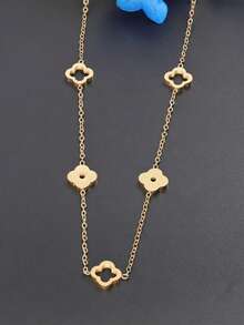 1pc Fashionable Hollow Five-Petal Pendant Necklace, 304 Stainless Steel, Non-Fading Women's Jewelry, Stylish Necklace For Daily Wear - Gold - View 6