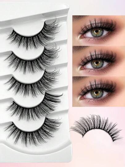 恩楚 (ENCHUW) 5对装自然蓬松假睫毛，自然延伸眼尾，打造美丽假睫毛，浓密，可重复使用