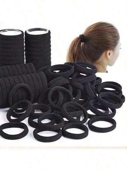 1000/600/500/300/200条装素色发圈，轻松打造优雅发型：黑色弹力发圈，适合日常时尚搭配。专为各种发质设计，提供舒适防滑的固定效果。无论是马尾辫、发髻还是编发，都能轻松驾驭。为您的日常造型增添优雅气息，简约而经典。