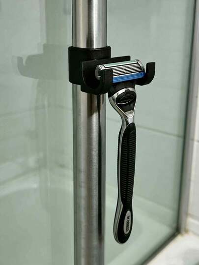 حامل فرشاة الحمام بدون ثقب - حامل ماكينة الحلاقة مقاوم للماء يناسب ستارة الحمام (القطر 23-25 مم) - مقاوم للرطوبة ، لا يحتاج إلى تركيب ، مناسب للسكن الجامعي والسفر - رف تخزين ماكينة الحلاقة والحلاقة الكهربائية