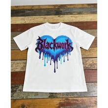 Camiseta básica 100% algodón con estampado de corazón derramado, manga corta, unisex - Blanco - Ver 5