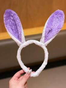 1 件装女士毛绒多色拼接立体兔耳发箍发饰，适合日常佩戴，夏季、假日、旅行 - 彩色 - 查看 7