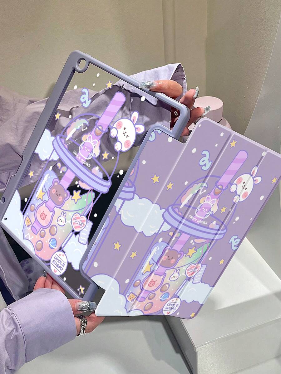 This Exquisite And Adorable Cartoon Anime Rabbit And Bear Star Double-Sided Acrylic Crystal Clear Back Cover Is Shock-Resistant And Durable, Suitable For IPad 7th, 8th (10.2 Inch) And 10th Generation. It Has A Built-In Pen Slot, Supports Sleep/Wake Function And Multiple Folding Stand Modes, Making It An Excellent Holiday Gift. - Multicolor - View 1
