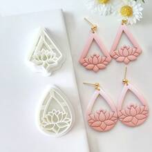 1pc/2pcs Lotus Shaped Soft Clay Earring Mold, 3D Geometric Water Drop Jewelry Pendant Mold - White - View 3