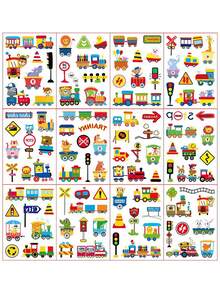 12Pcs Tattoo Stickers, With 104 Patterns Cartoon Steam Locomotive, Pull-Along Train, Choochoo Train Temporary Tattoo - Multicolor - View 3