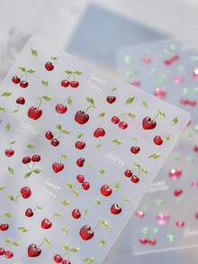 1 pieza Pegatina de uñas de cereza brillante, pegatina de uñas de gelatina con brillo, pegatina de transferencia de uñas de fruta de dibujos animados de moda, pegatinas decorativas de uñas DIY - Multicolor - Ver 1
