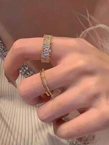 5件套奢华优雅立方氧化锆仿珍珠戒指，独特个性化，适合日常、派对、宴会、度假等场合，女士戒指 - 金黃色 - 查看 8