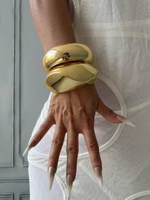 3pcs Unique Bangle Set, Gold Color Wide Cuff Bracelets, Luxury Elegant Style Bangles For Women - Yellow Gold - View 11