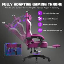 Fabric Gaming Chair With Footrest, Ergonomic Computer Desk Chair With Pocket Spring Cushion Home Office High Back Support Lumbar Support Heavy Duty Wide - Purple - View 2