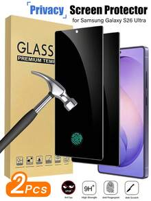 防震防窥钢化玻璃屏幕保护膜 2 片装，适用于 Galaxy S26 Ultra，25° 隐私保护，9H 硬度。适用于三星 Galaxy S26/S26 Ultra/S26 Plus/S25/S25 Ultra/S25 FE/S24/S23/S22/S21 系列。支持指纹解锁，全屏覆盖，易于安装，防刮花，兼容手机壳和配件。春季礼物，周年纪念日，生日派对佳品。 - 黑色 - 查看 23