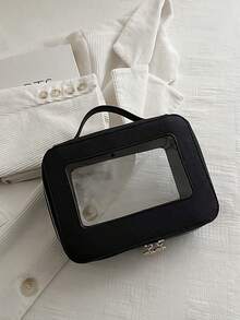 New Transparent Makeup Case, Large Capacity Women Handbag - Black - View 8
