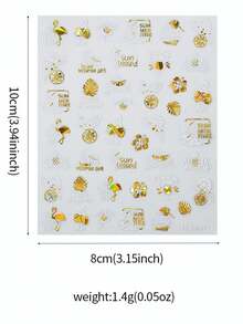 12片装烫金激光金色海洋系列美甲贴纸 3D夏季海星贝壳海螺美甲贴花 Y2K美人鱼美甲用品美甲滑块 - 彩色 - 查看 10