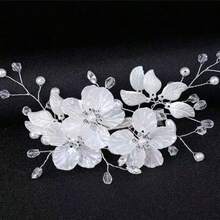 1pc Handmade Floral Crystal Bridal Hair Clip - White - View 5