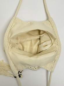 新款春夏大容量镂空流苏单肩包，女士度假风沙滩编织包 - 彩色 - 查看 7