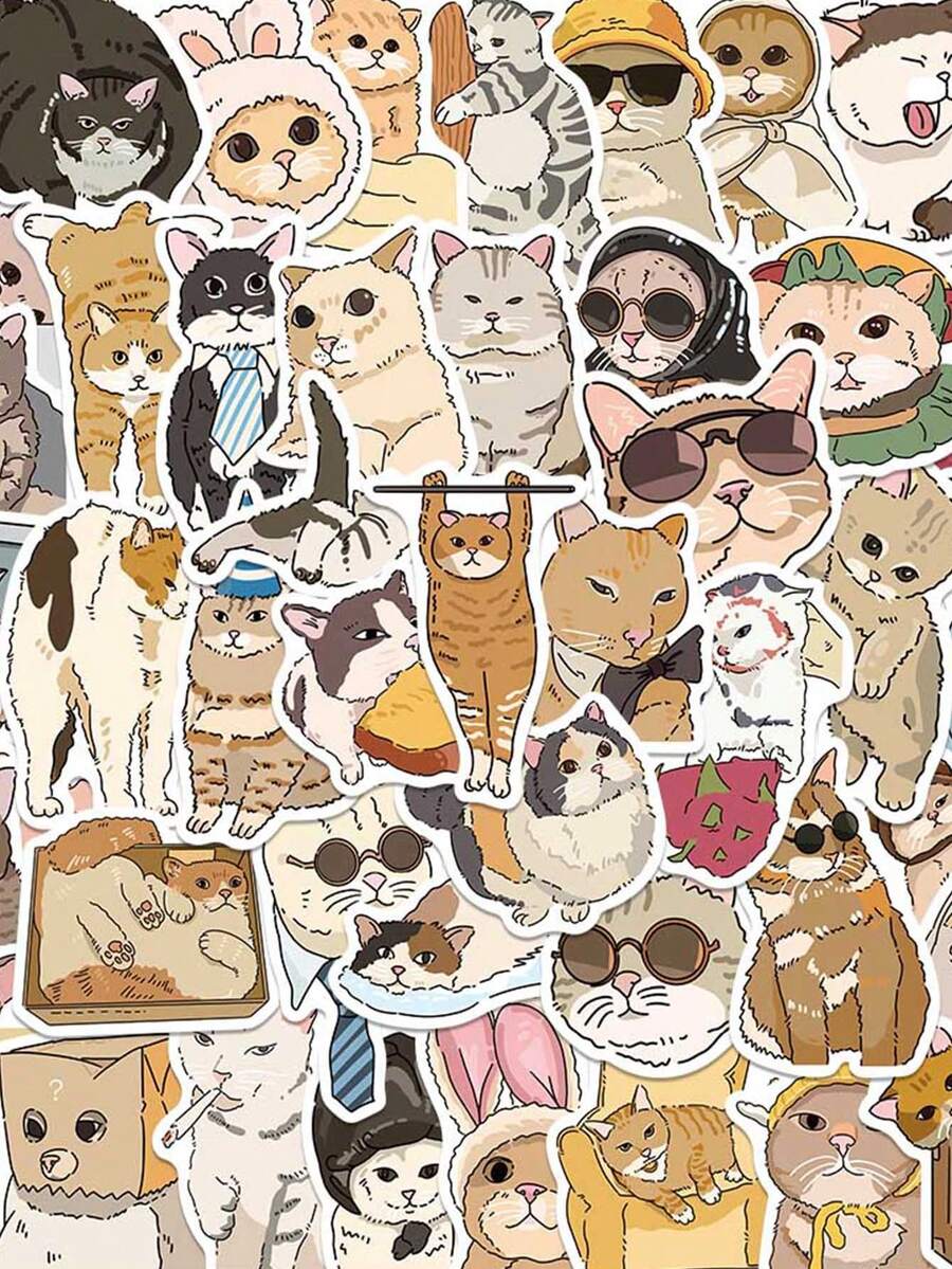 50 Stück süße Katzen Ästhetik Aufkleber, kawaii realistische Katzen Graffiti Aufkleber, lustige Haustier Aufkleber für Tagebuch, Kühlschrank, Schrank, Geldbeutel, Rucksack, Umschlag, Zeitschrift, Dekoration, Studenten Belohnung - Verschiedenfarbig - Übersicht 1