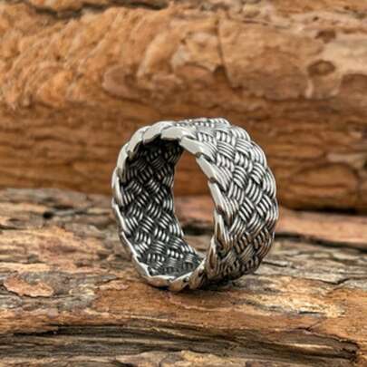 1 pieza Anillo retro trenzado de acero inoxidable, diseño de moda y único, regalo adecuado para papá, colegas, novio, parejas