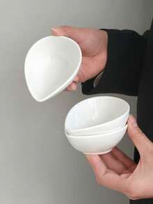 1pc/2pcs/4pcs/5pcs Simple White Teardrop Ceramic Dish, Ice Cream Dessert Bowl, Home Salad Pudding Bowl, Baby Food Ceramic Bowl, Creative Niche Snack Bowl - White - View 5