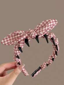 1pc Sweet Girl Rabbit Ear Plaid Headband, Countryside Style High Crown Anti-Slip Comb Hair Hoop Hair Accessory - Multicolor - View 11